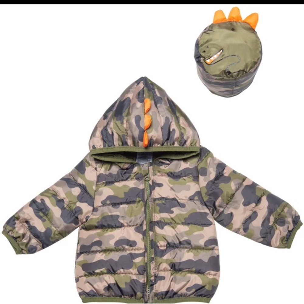 Robeez Dinosaur puffer coat in matching travel bag warm thin NWT